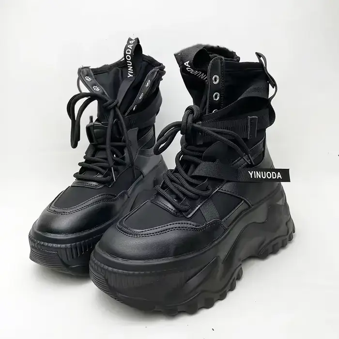 Bottines punk à plateforme GOYN pour femmes, confortables, antidérapantes, idéales pour l'automne et le printemps, avec bandes élastiques, en blanc ou noir