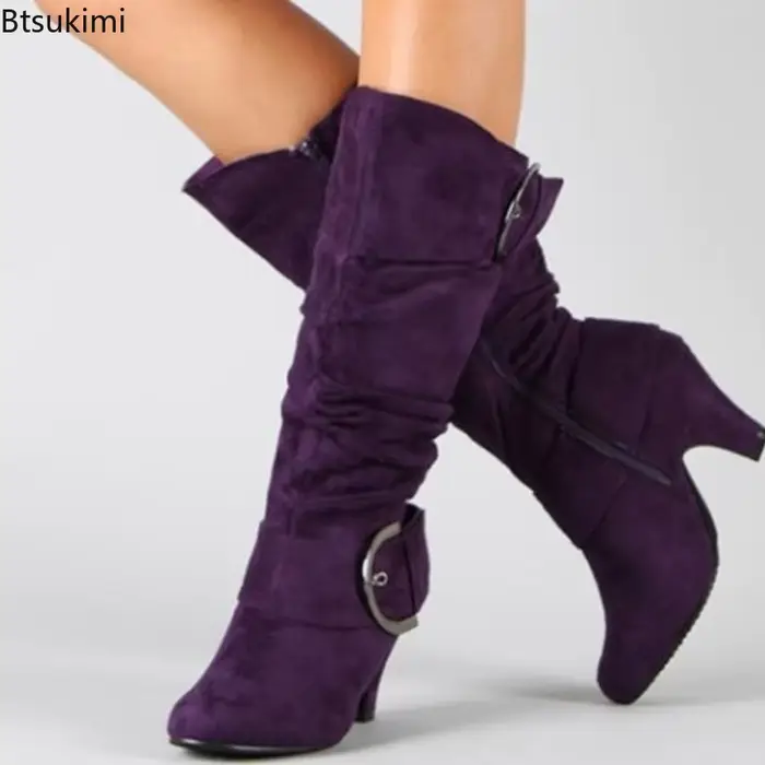 Nouvelles Bottes Hautes Femme Automne-Hiver 2026 en Faux Daim à Boucle