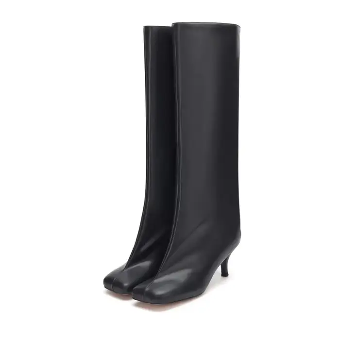 Bottes hautes en daim pour femmes, mollet large, bout carré, Stiletto, chaussures d'équitation chics