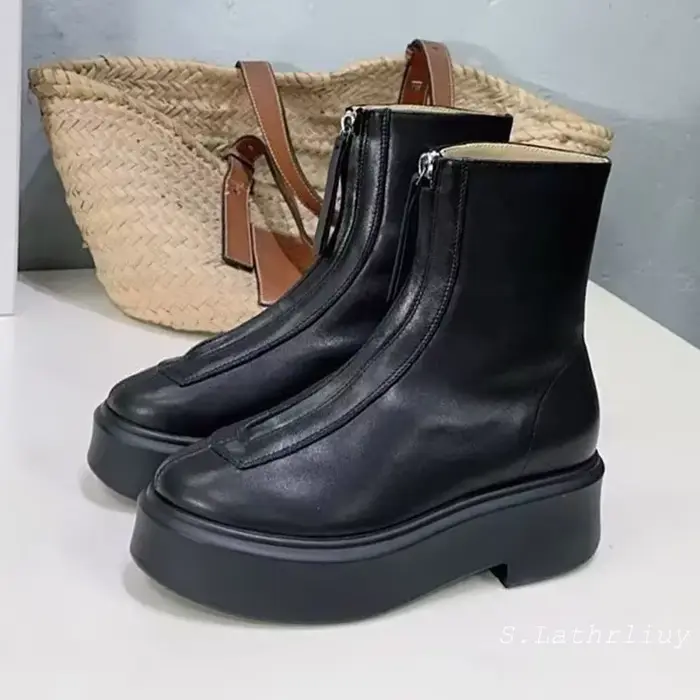 Bottines Chelsea à bout rond et fermeture éclair sur le devant pour femme, bottines courtes rétro à 