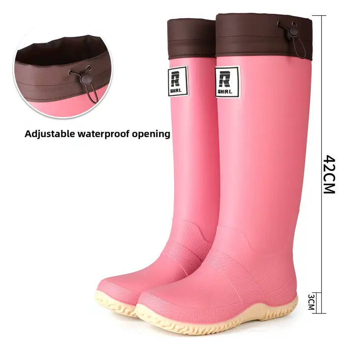 Bottes de pluie montantes pour femmes, PVC imperméable, antidérapantes, solides, haut du genou, slip-on, multicolores, pour le travail et les activités de plein air