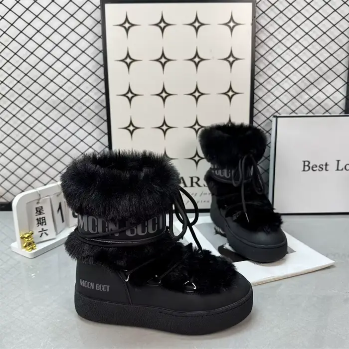Bottes de neige doublées en polaire pour femmes, mi-mollet, lune, résistantes au froid, antidérapant