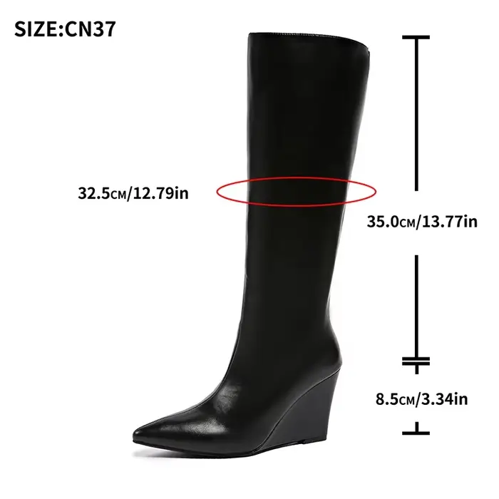 Mode talons hauts compensés bottes longues femmes grande taille en cuir Pu genou haute Botas Mujer S