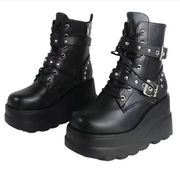 Bottines confortables à lacets et bout rond pour femme, chaussures d'extérieur à plateforme antidéra