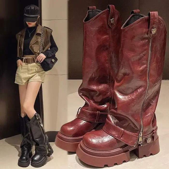 Bottes occidentales hautes rétro pour femmes