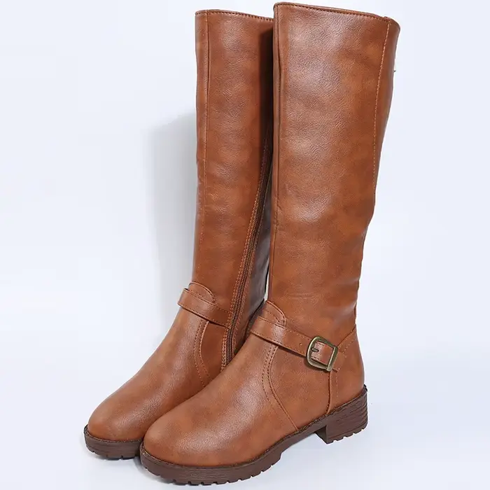 Vintage marron femmes genou bottes hautes grande taille talons bas plate-forme bottes longues automn