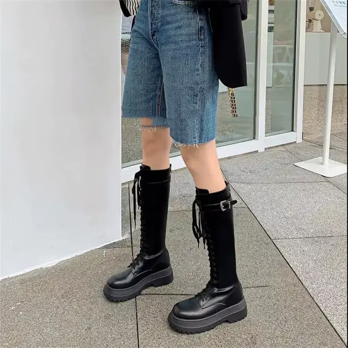 Bottes à lacets à plateforme pour femmes, chaussures punk pour dames, chaussures de motard à lacets,