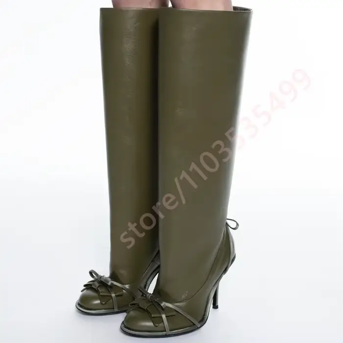 2025 automne vert rond arc genou-bottes nouveaux modèles défilé Sexy dames Stiletto botte longue noi