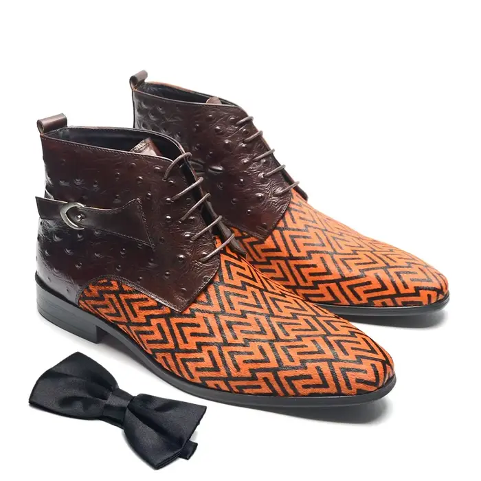 Automne hiver hommes bottines peau de vache en cuir véritable avec crin de cheval marron boucle moto