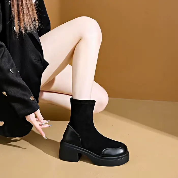 Bottes d'équitation à talons hauts et semelles épaisses pour femmes
