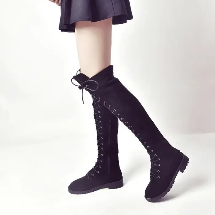 Cuissardes hautes sexy pour femmes, bottes occidentales au-dessus du genou, talons carrés, design roman, bottes de moto, bottes de soirée, bottes de travail, bottes à lacets, bottes en cuir de vachette