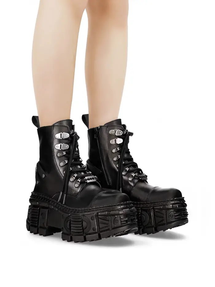Rétro Punk Street Shot bottes à fond épais Design de mode métal noir foncé