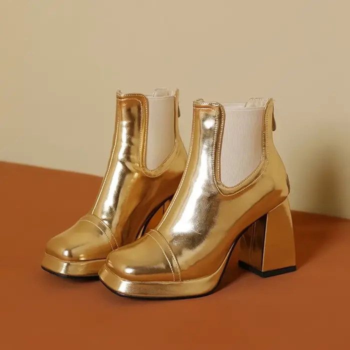 Botas De Mujer bottines femmes élégant rétro automne hiver bout carré talons hauts fermeture éclair 