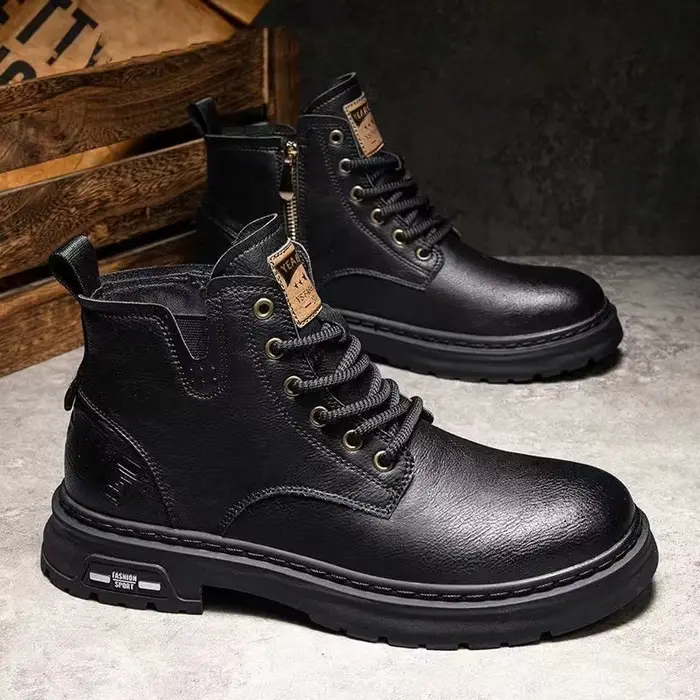 Bottes courtes décontractées homme style rétro cuir patchwork bout rond talon plat polyvalentes pour homme occasions spéciales et quotidienne