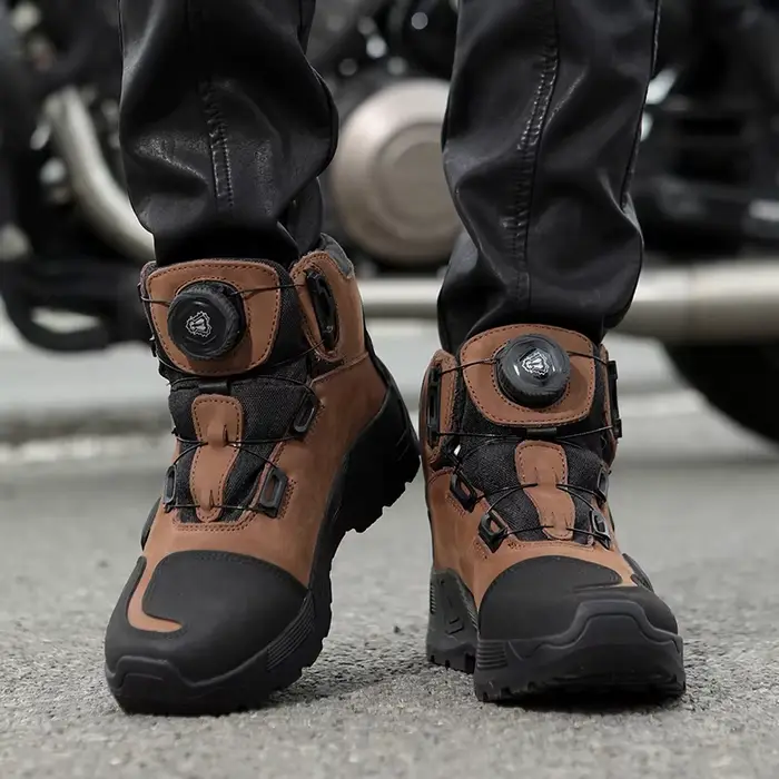 Bottes de Moto imperméables en cuir de vache
