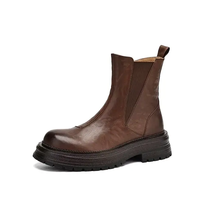Ods plate-forme bottes sans lacet printemps automne chaussures talon épais bout rond femmes bottes c
