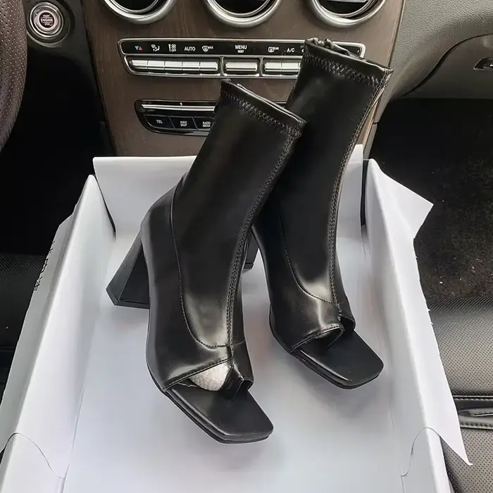 Bottines à talons hauts pour femmes, chaussures de printemps et d'automne, bout carré, bottes en cui