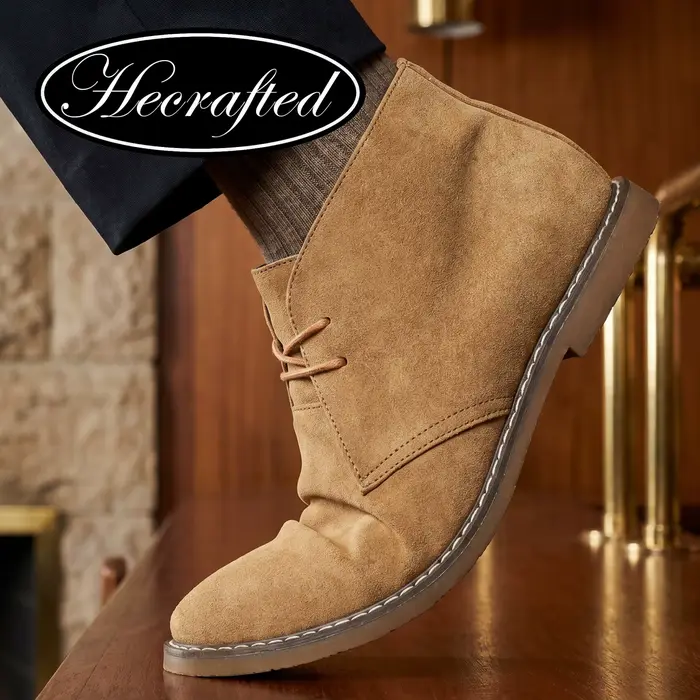 Bottes Hecrafted KD563 en cuir collé, bout rond, talons faibles, pour hommes, printemps/automne, bottes du désert, blanc ou bleu, confortables et durables