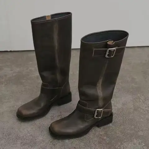 Bottes à plateforme mi-mollet pour femmes, bottines skip, talon strucvintage, mode décontractée, lux