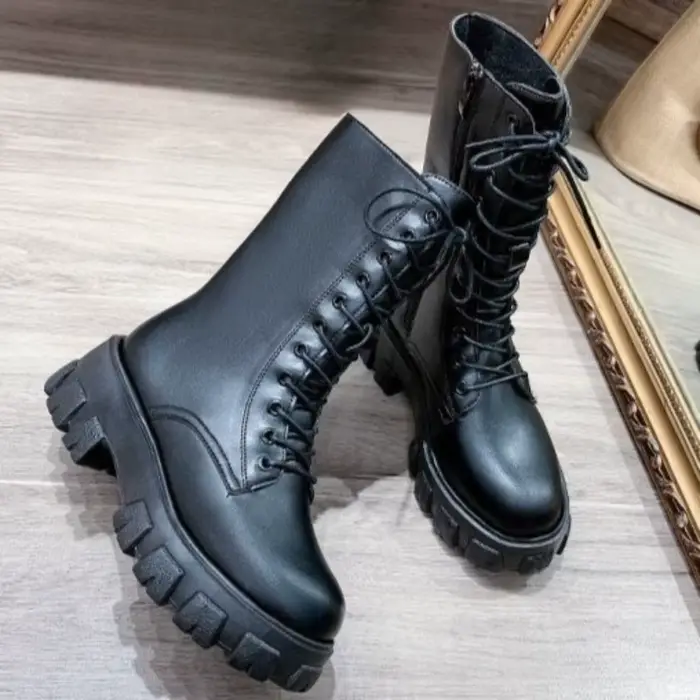 Nouveau mi-mollet bottes femmes automne hiver mode à lacets dames