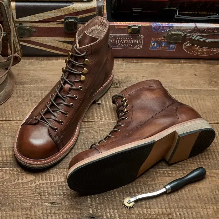 YETTIES Style britannique Rivet en cuir véritable hommes rétro cheville courte équitation bottes équestres hiver en peluche Vintage chaussures