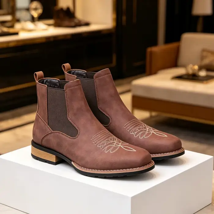 Bottes Chelsea pour Hommes Elégantes en Toile Imprimée d'Animaux Bout Pointu Fermeture à Sangle Occasions Bureau et Carrière