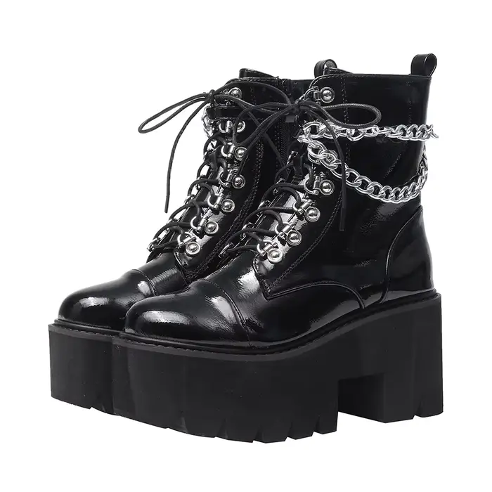 Gdgydh gothique noir bottes pour femmes Sexy chaîne talon épais plate-forme bottes femme Style Punk 