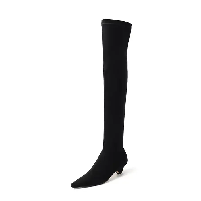 Ods-Bottes longues en faux daim pour femmes, bottes au-dessus du genou, chaussures à plateforme noir