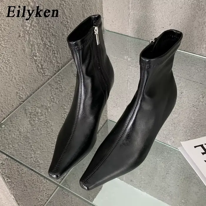 Eilyken Design bottines femmes mode printemps automne fermeture éclair carré talons bas confortable 