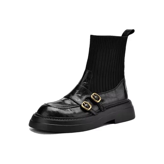 Bottes rétro décontractées en peau de mouton pour femmes, bottes modernes hiver, talons carrés, lacets, plateforme légère, doublure en peluche, semelle en caoutchouc