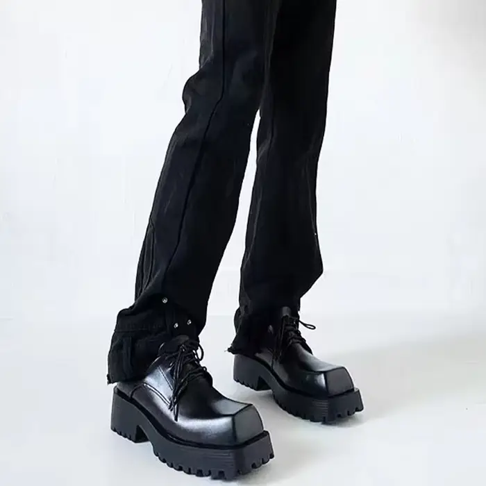 Bottes Chelsea noires à grand bout carré et semelles épaisses pour hommes et femmes