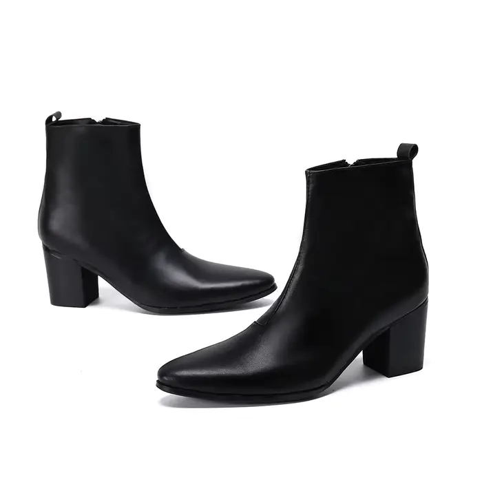Christia Bella en cuir véritable hommes bottes à talons hauts bout pointu robe de soirée bottes mode