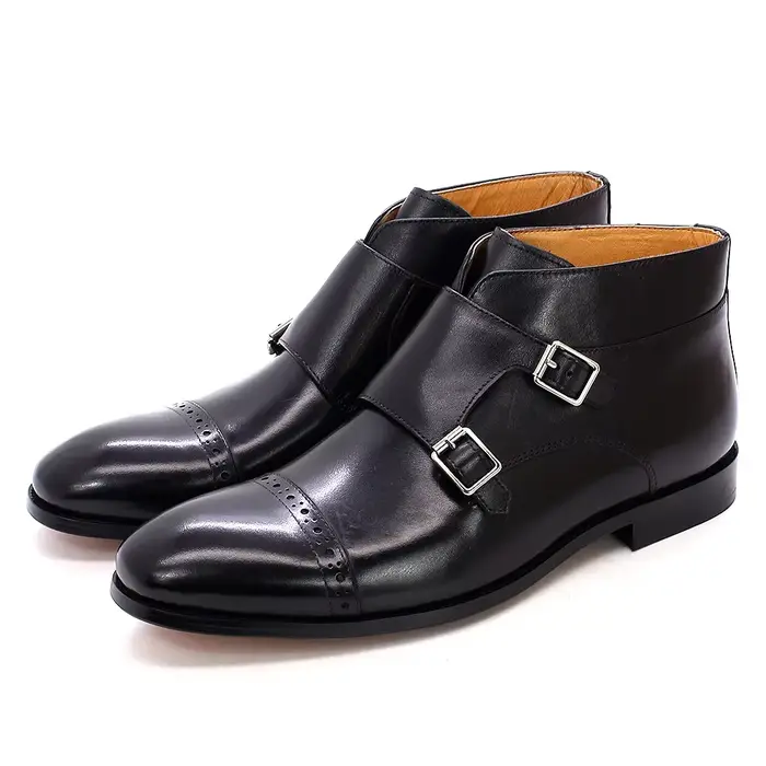 Vente 38-47 hommes bottines en cuir de veau véritable Double boucles moine sangle chaussures de base