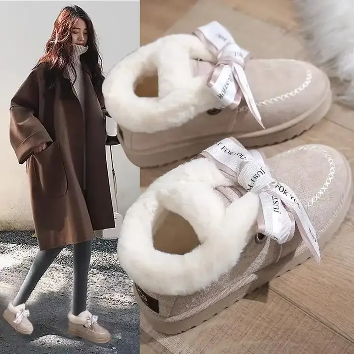 Chaud épais chaud fourrure bottes de neige femme hiver 2025 chaussons chaussure chaussures plate-forme basse élastique rembourré chaussures pour femmes en vente plat