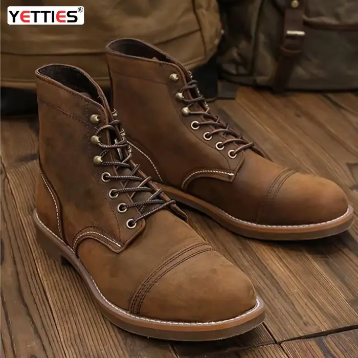 Amekaji Bottes de moto en cuir vintage