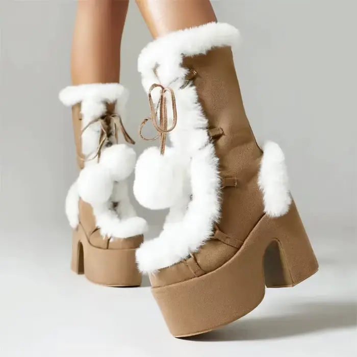 Bottes gothiques noires à plateforme épaisse pour femmes, bottes d'hiver rétro Y2K, talons hauts, mi-mollet, grande taille, style gothique
