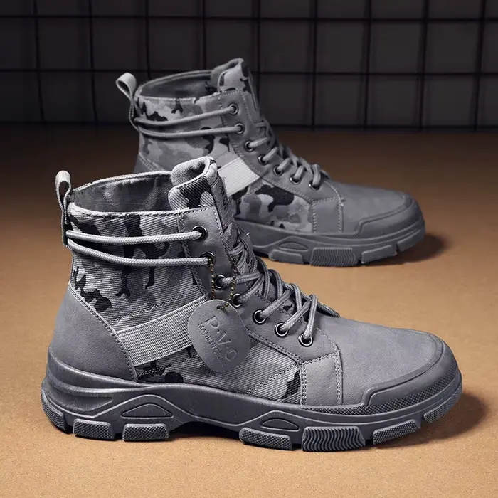 Hommes à lacets cheville fourrure bottes toile Camouflage imprimé chaussures hommes homme 2025 autom