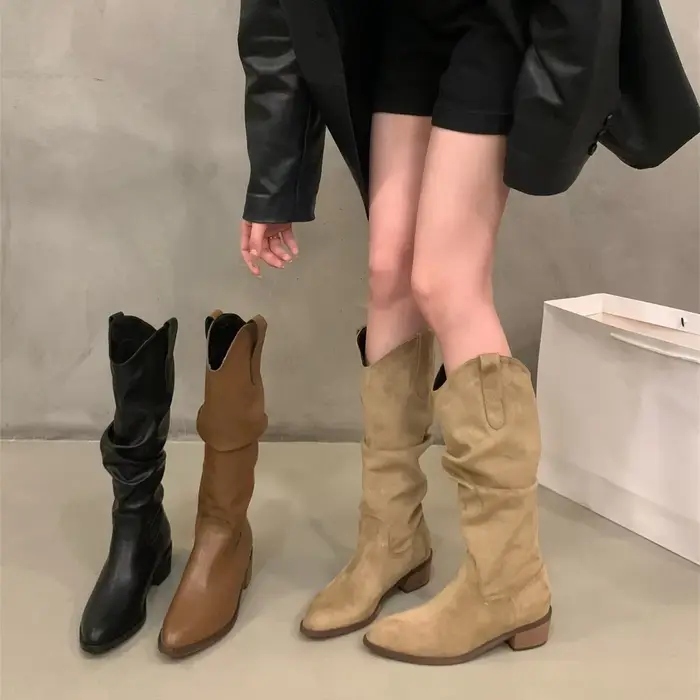 Bottes de cowboy occidentales à talons épais vintage pour femmes