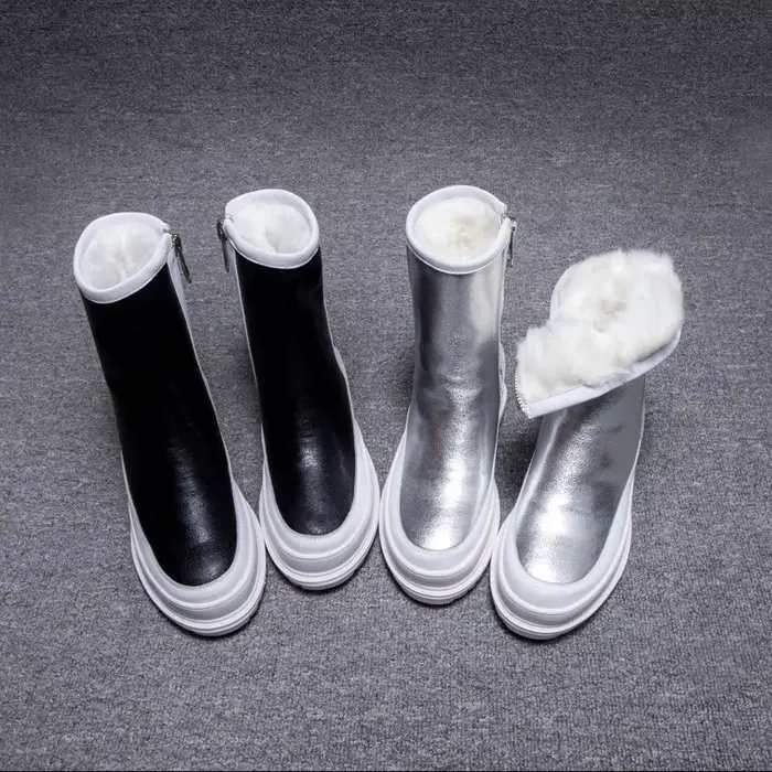 Bottes de neige chaudes en peluche avec fermeture éclair latérale pour femme