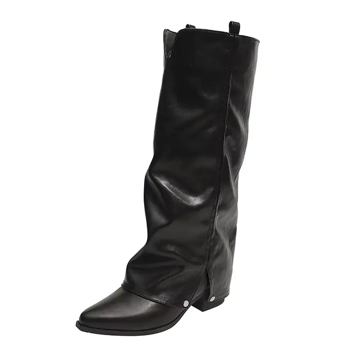 Bottes longues pour femmes, style automne-hiver, talon épais, bout pointu, marron, bottes hautes fin
