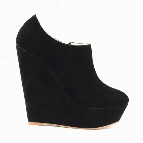 LOSLANDIFEN-Bottes Compensées à Talons Hauts pour Femme, Chaussures Flock Rinse, Bottes Courtes, Esc