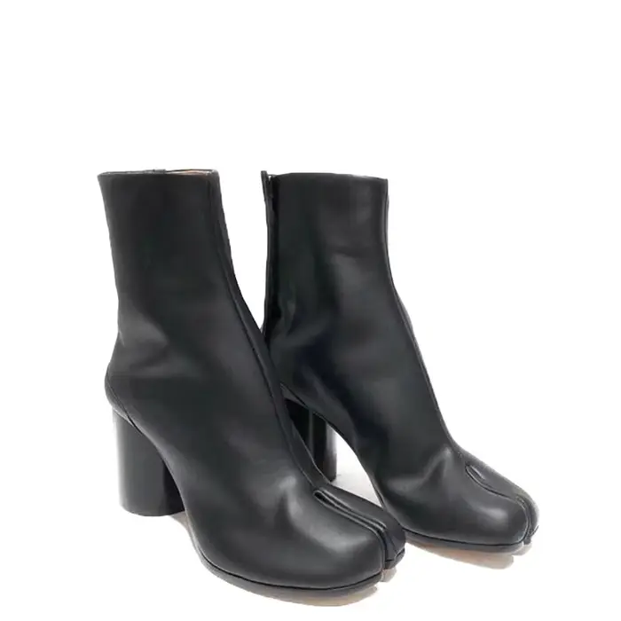 Bottines Tabi en cuir pour femmes, Design de marque de luxe, bottines rondes et épaisses à talons ha