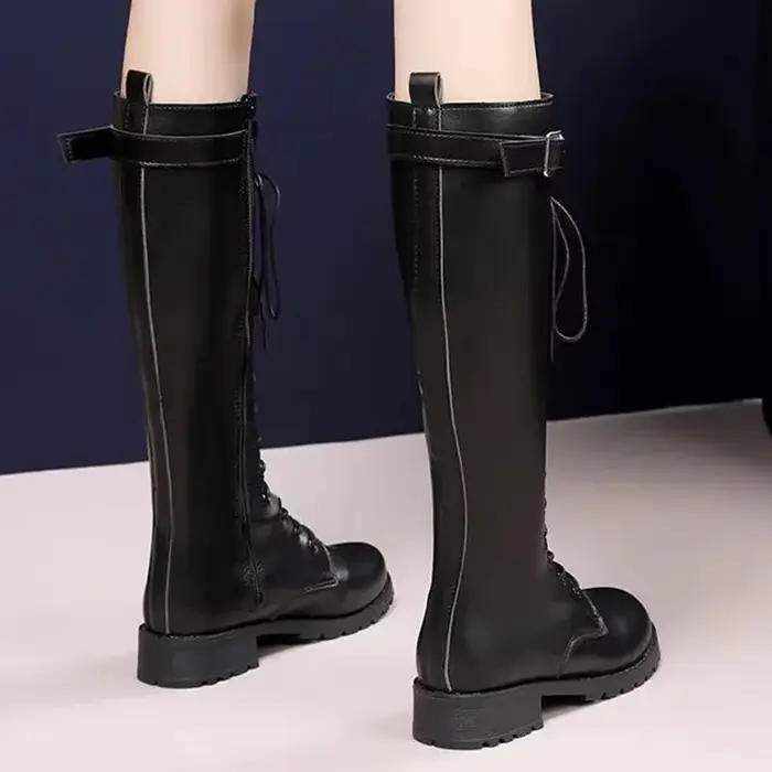 Bottes rétro noires à fond épais pour femme