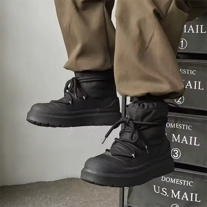 Bottines de neige montantes pour hommes en cuir fendu avec doublure en peluche courte pour hiver occasions spéciales de travail et loisirs
