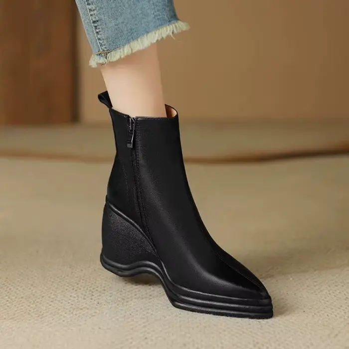 Bottines françaises rétro pointues à talons hauts et fermeture éclair latérale pour femme, bottes à 