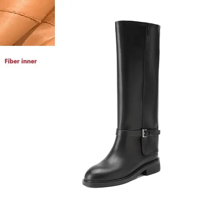 Bottes d'équitation de rue noires de styliste, bottes de chevalier de moto à talon épais, chaussures