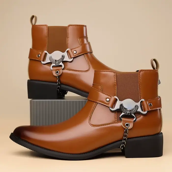 Marque hommes bottes mode pointu chaussons en cuir Style britannique affaires bottines laque