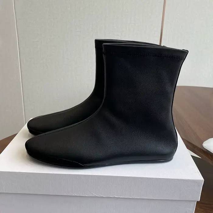 Bottines courtes en cuir véritable à bout rond pour femme, couleur unie, fond plat, bottines d'équit