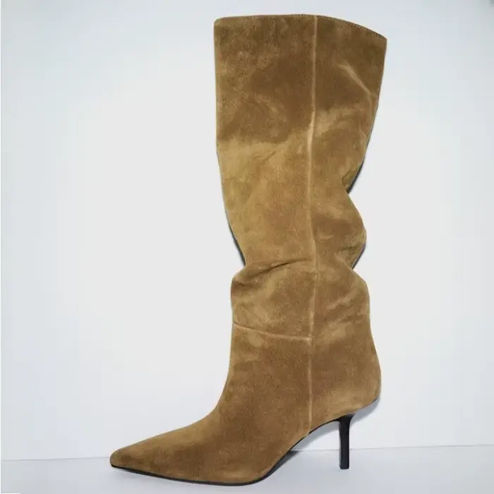 Bottes hautes en daim à talons hauts pour femme