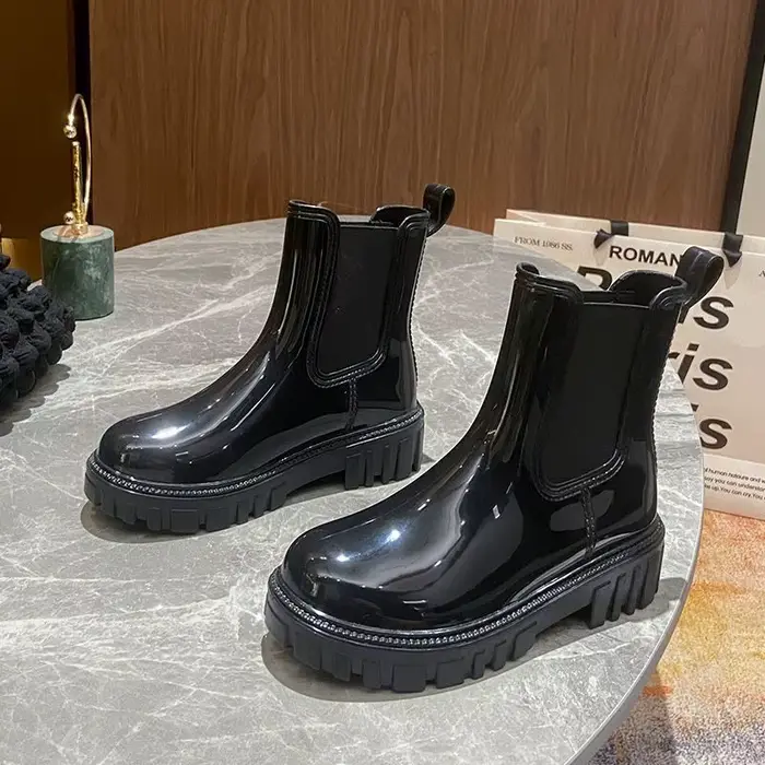 Bottes de rinçage imperméables pour femmes, chaussures à tube moyen, document brillant, bottes de pl